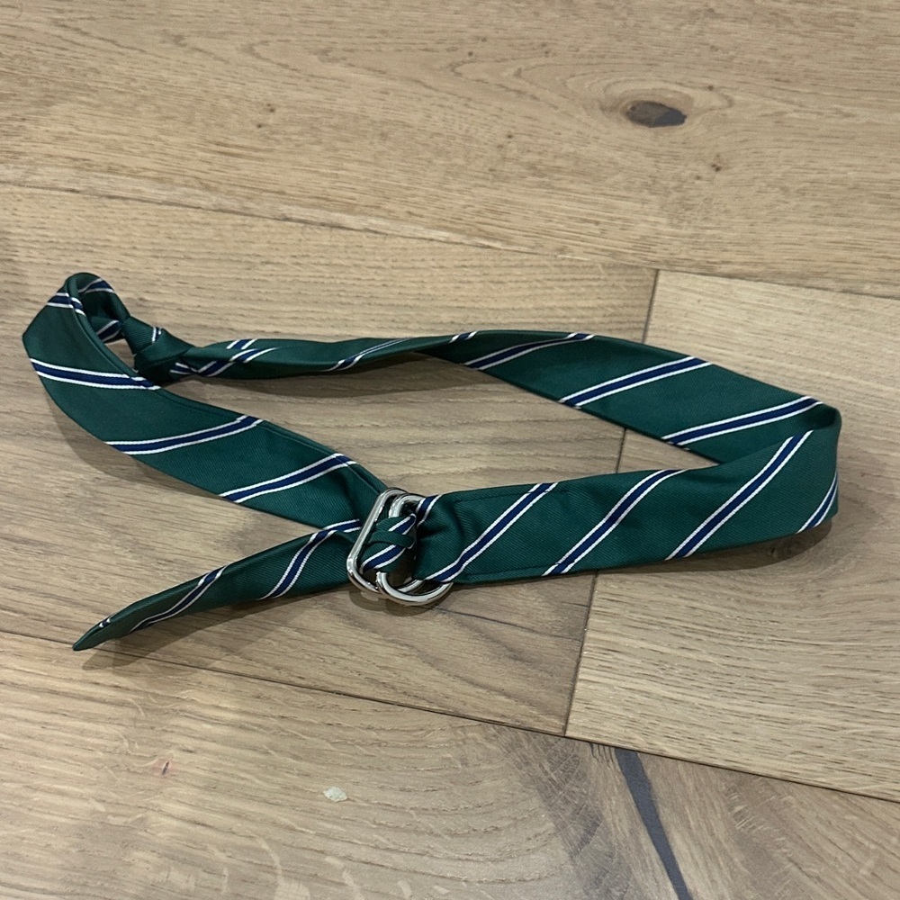 J crew Green Striped belt 100% silk